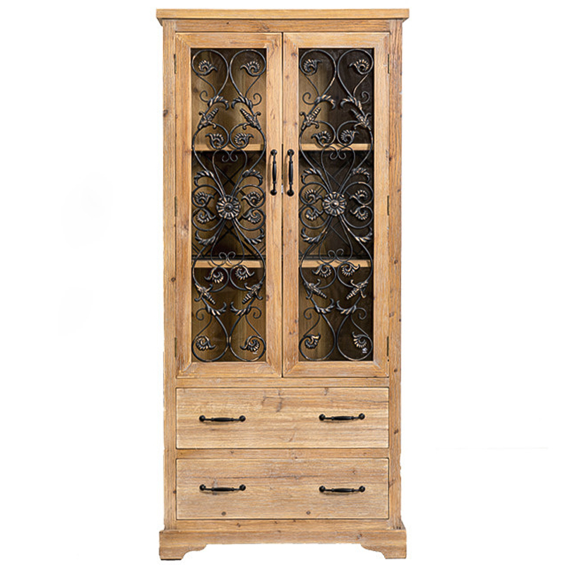 Шкаф Filibert Provence Wood Cabinet Коричневый Черный Прозрачное Стекло Древесина в Екатеринбурге | Loft Concept 