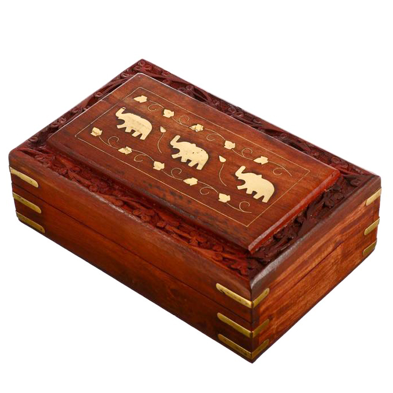 Шкатулка Three Elephants Indian Inlay Box Коричневый Латунь в Екатеринбурге | Loft Concept 