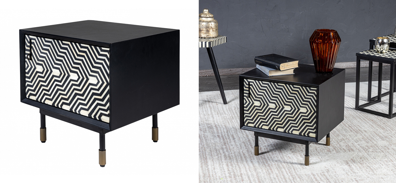 Тумба с орнаментом инкрустированная костью Bone Inlay - фото