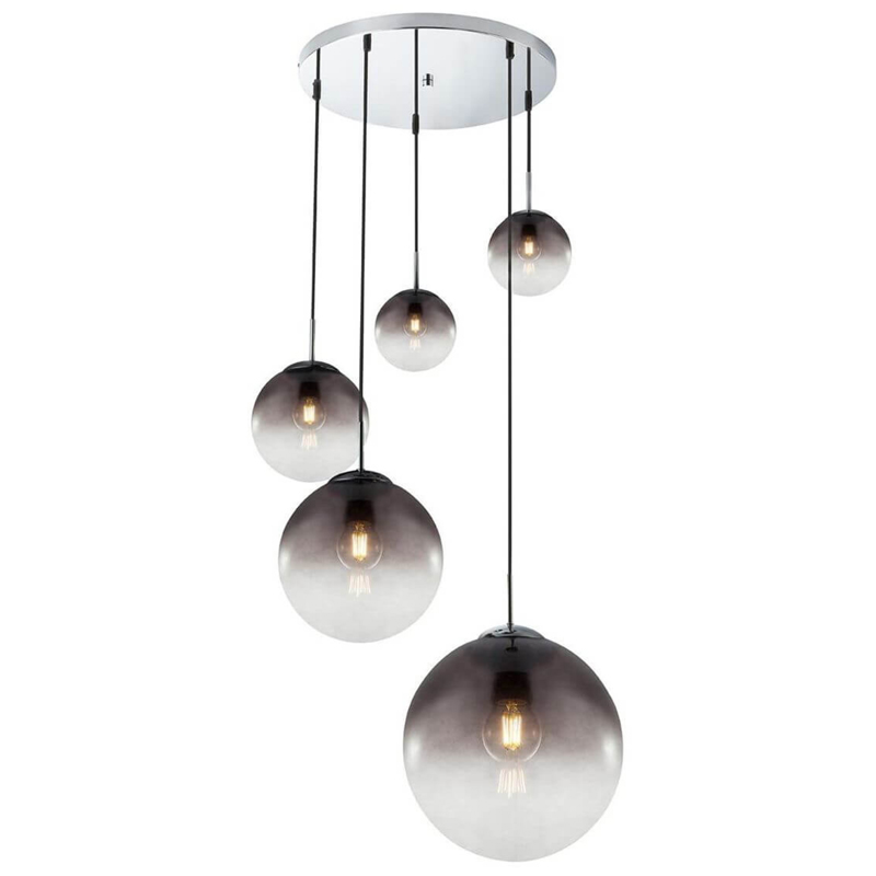 Люстра Ball Sunrise Pendant lamp smok 5 плафона Стекло Смок Хром в Екатеринбурге | Loft Concept 