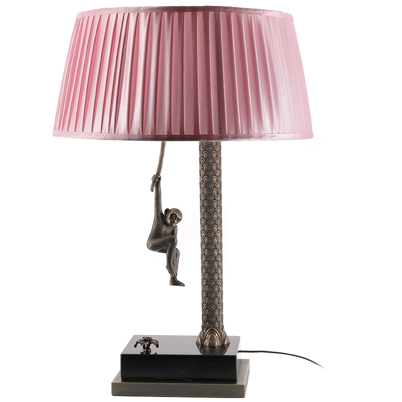 Настольная лампа Джунгли Table Lamp Jungle Pink Латунь Античная полированная Черный Мрамор Nero Розовый в Екатеринбурге | Loft Concept 