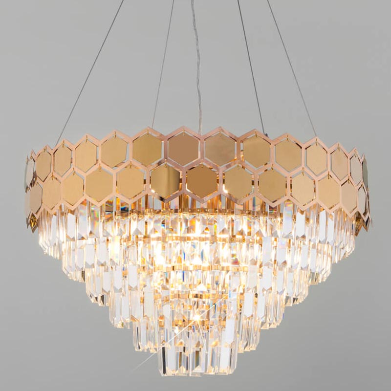 Люстра Hanging Hexagon Moira Chandelier gold Прозрачный (Transparent) Золотой в Екатеринбурге | Loft Concept 