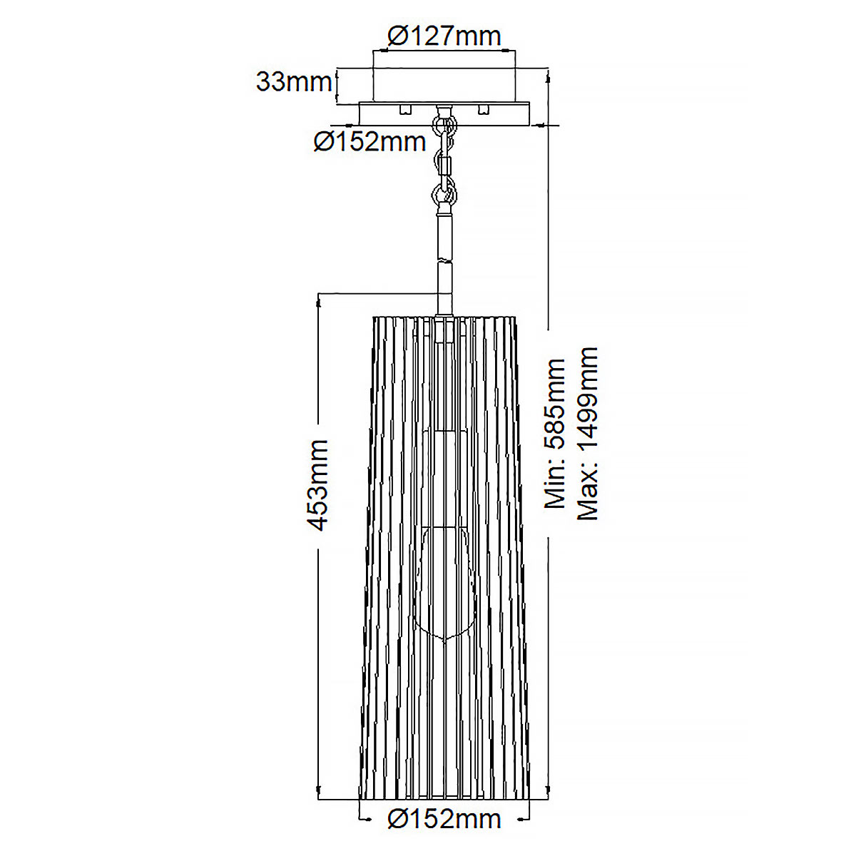 Подвесной светильник с узким цилиндрическим абажуром из черных вертикальных реек Kichler в Екатеринбурге