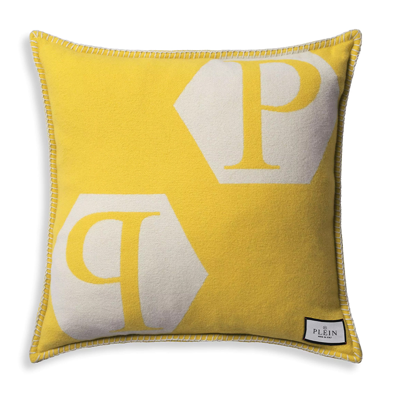 Подушка Philipp Plein Cushion Cashmere Yellow Желтый Белый в Екатеринбурге | Loft Concept 