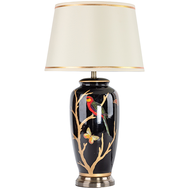 Настольная лампа с абажуром Bird on Golden Branches Black Lampshade Черный Бежевый Красный Золотой в Екатеринбурге | Loft Concept 