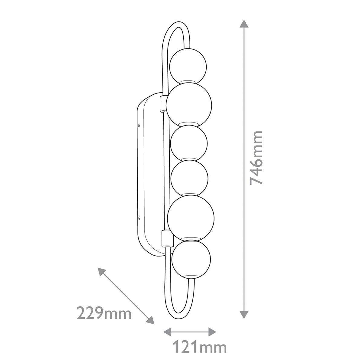 Бра цвета латунь с 6-ю рифлеными плафонами шаровидной формы Alora в Екатеринбурге