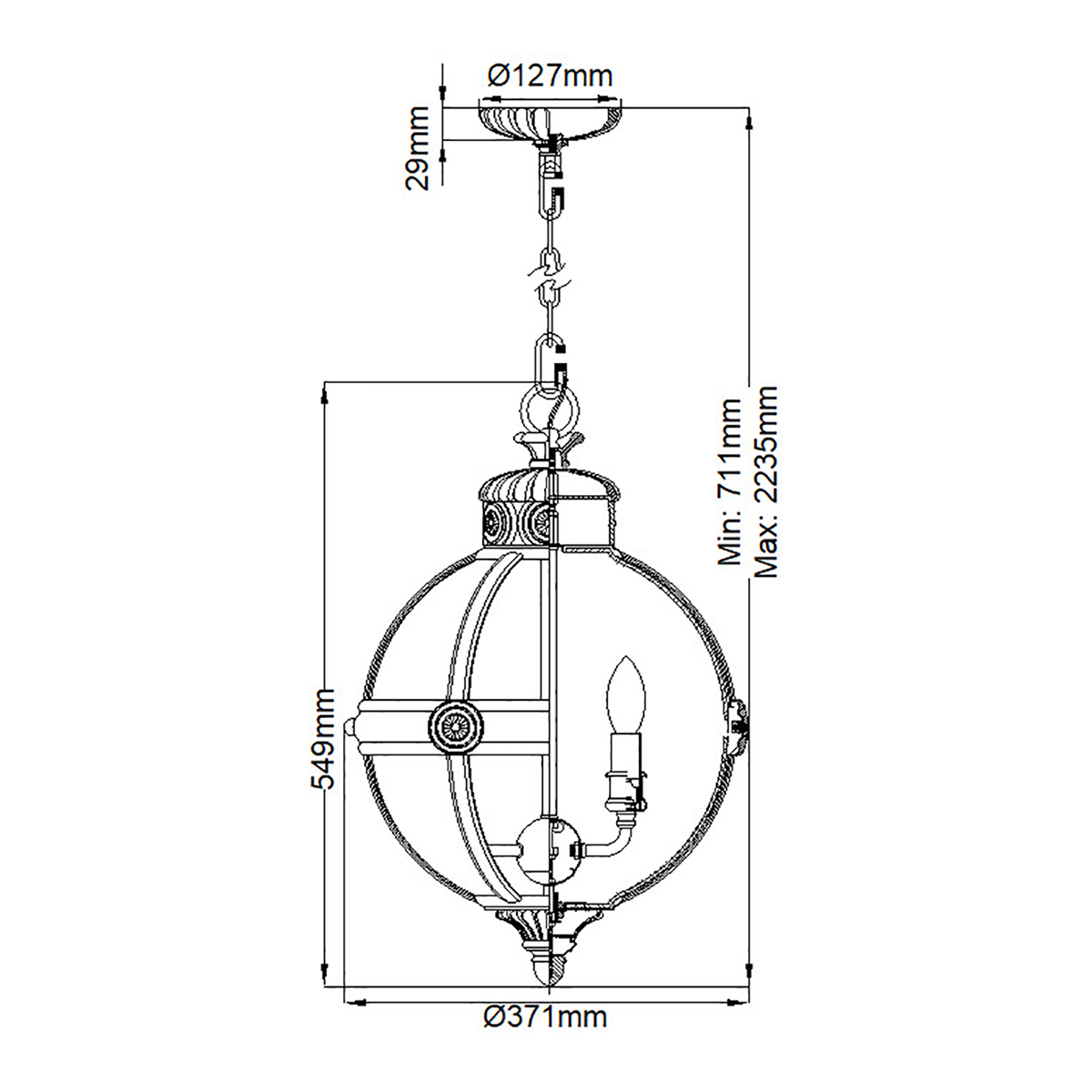 Подвесной светильник с прозрачным стеклянным плафоном в форме шара цвета никеля в индустриальном стиле на цепи 3 лампы Feiss в Екатеринбурге
