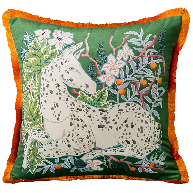 Декоративная подушка Horse on Botanical Green Cushion Мульти Зеленый в Екатеринбурге | Loft Concept 