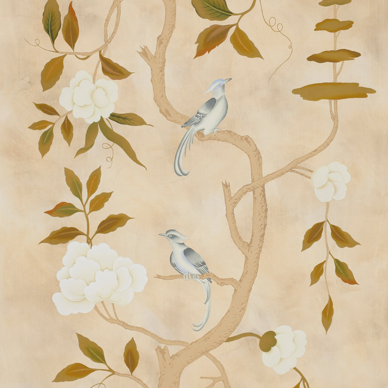 Обои ручная роспись Gustavian Tree of Life Special Colourway on Edo custom white painted silk  в Екатеринбурге | Loft Concept 