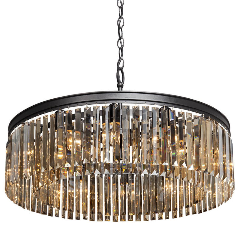 Люстра RH Rhys Amber GLASS Prism Round Chandelier Янтарное стекло 80 Черный матовый Прозрачное Стекло в Екатеринбурге | Loft Concept 