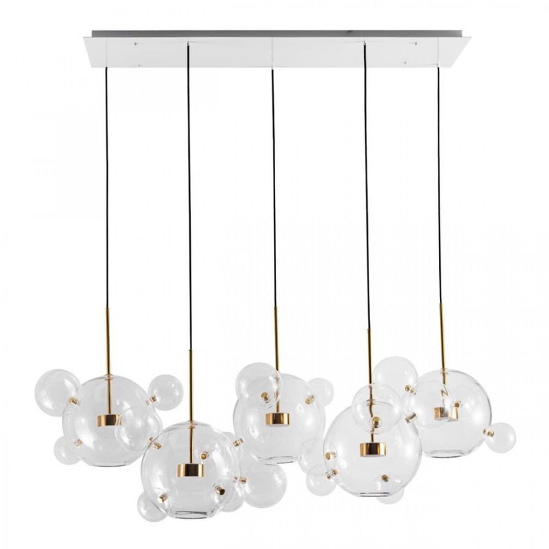 Линейный Светодиодный Светильник Giopato & Coombes Bubble Chandelier Linear Circle 5 плафонов Белый Золотой Прозрачное Стекло в Екатеринбурге | Loft Concept 