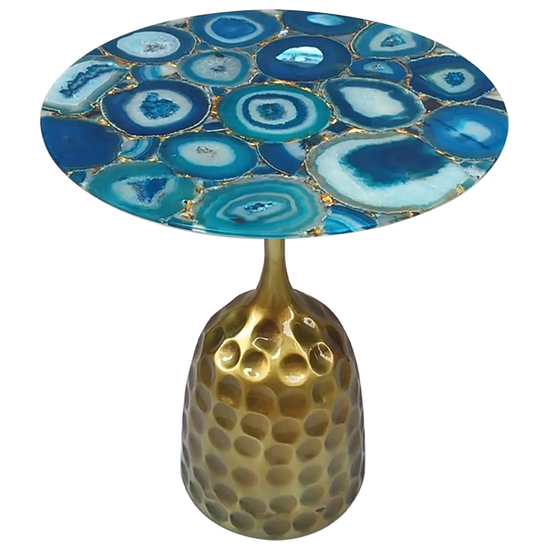 Приставной стол Cluster Surface Blue Agate Side Table Латунь Синий Бирюзовый в Екатеринбурге | Loft Concept 