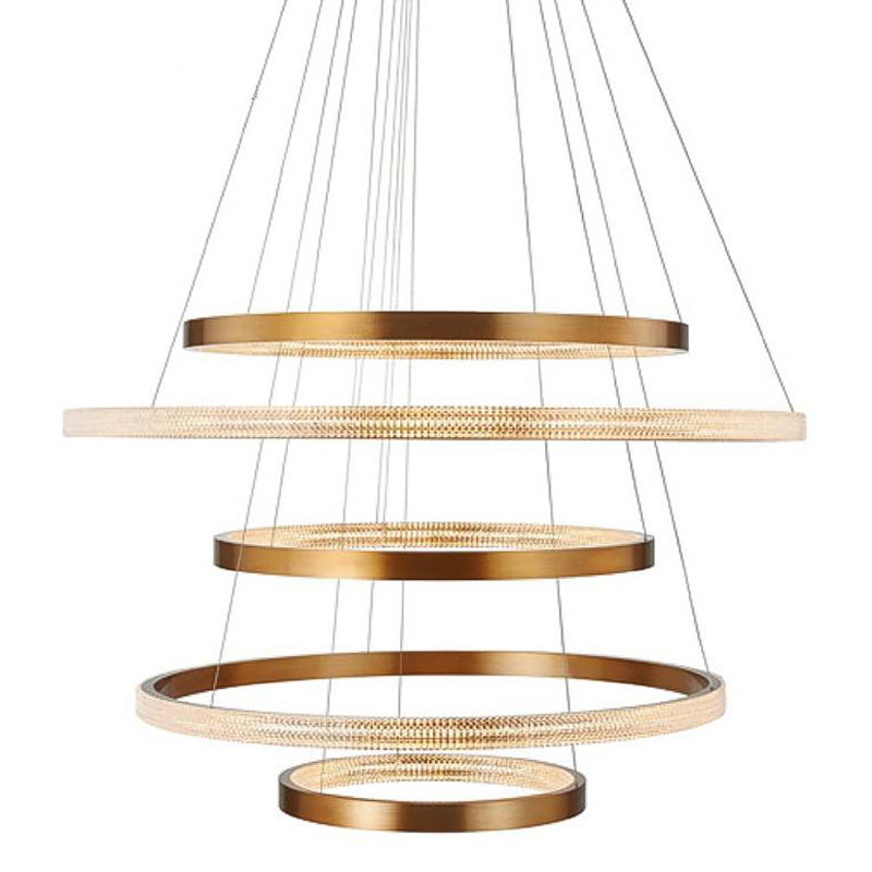 Люстра композиция из пяти колец Five Round Horizontal Rings Brass Chandelier Латунь Прозрачный в Екатеринбурге | Loft Concept 