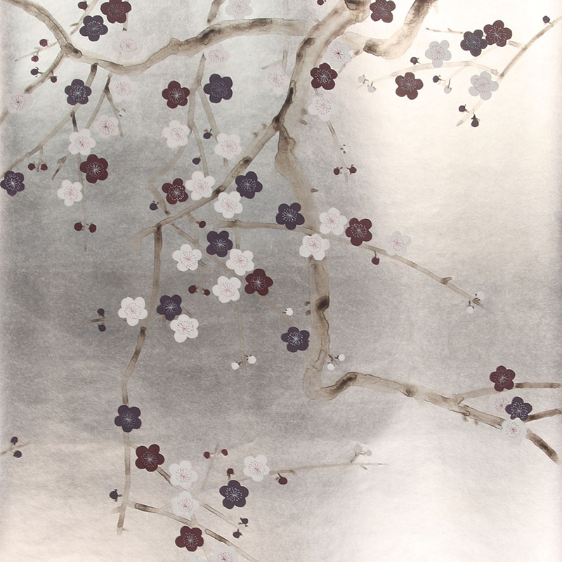 Обои ручная роспись Plum Blossom Lavender on Tarnished Silver gilded paper  в Екатеринбурге | Loft Concept 