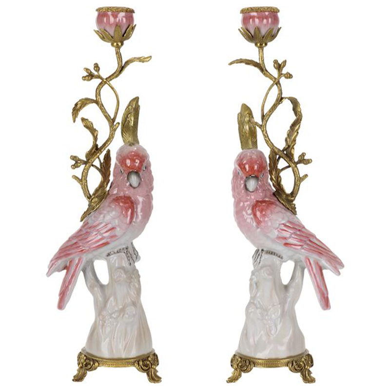 Подсвечник Pink Red Parrot Candlestick L or R Бронза Розовый (Rose) Красный в Екатеринбурге | Loft Concept 