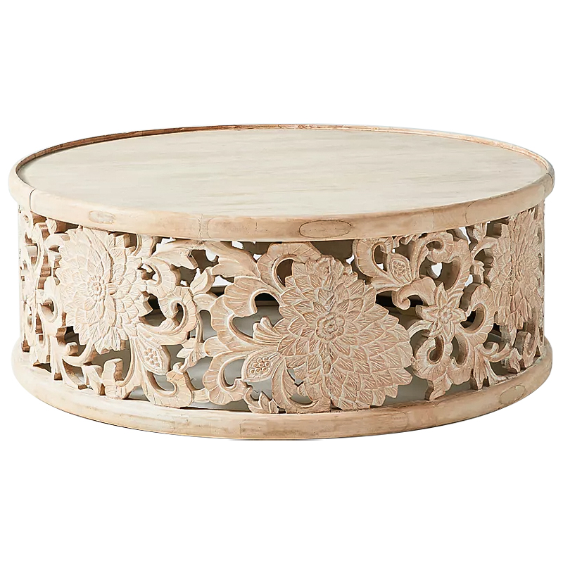 Круглый кофейный стол Handcarved Lotus Round Coffee Table Древесина в Екатеринбурге | Loft Concept 