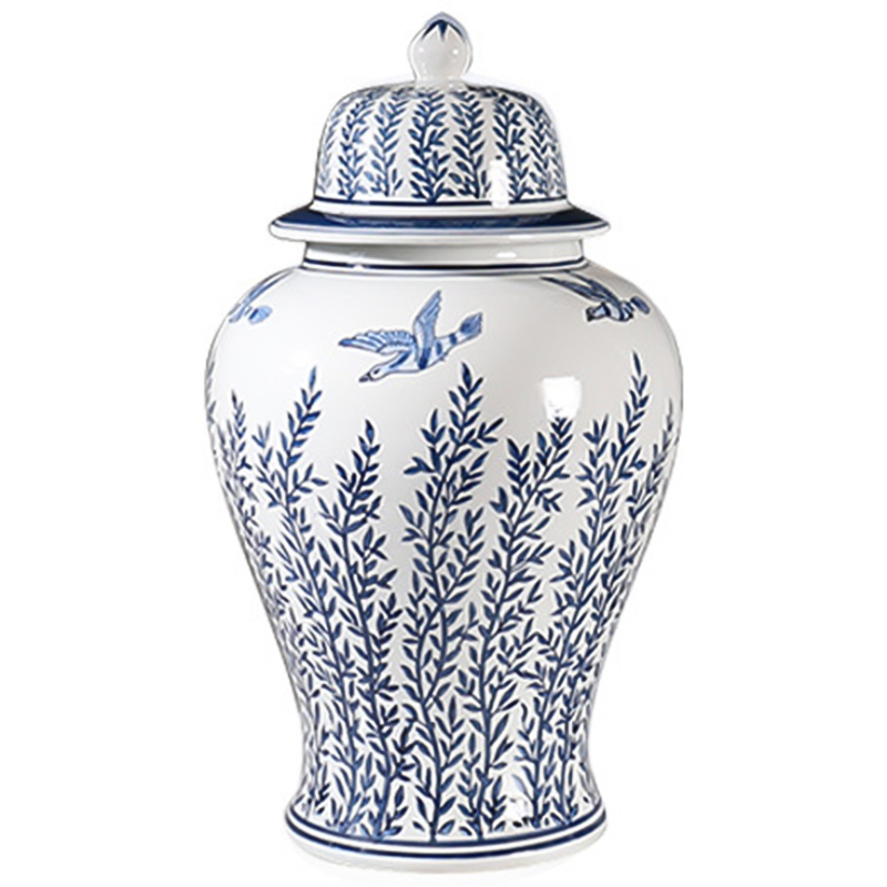 Ваза с крышкой Oriental Blue & White Flying Birds Vase Белый Синий в Екатеринбурге | Loft Concept 