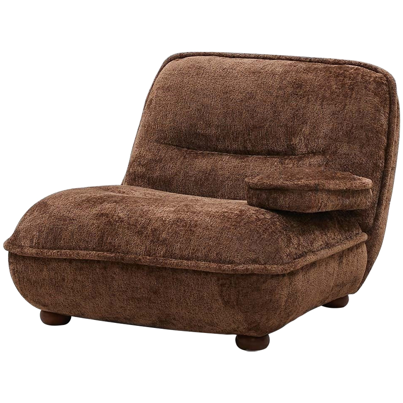 Кресло без подлокотников коричневое ну круглых деревянных ножках Loup Plush Armchair Brown Коричневый в Екатеринбурге | Loft Concept 