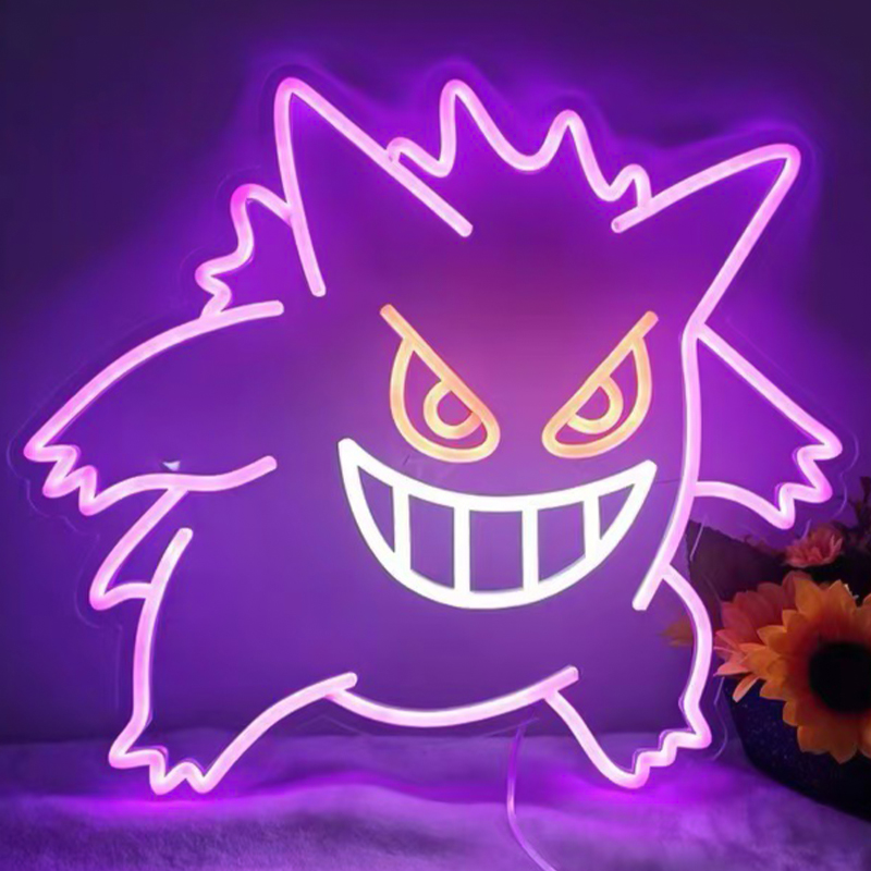 Неоновая настенная лампа Gengar Pokemon Neon Wall Lamp Фиолетовый Желтый Белый в Екатеринбурге | Loft Concept 