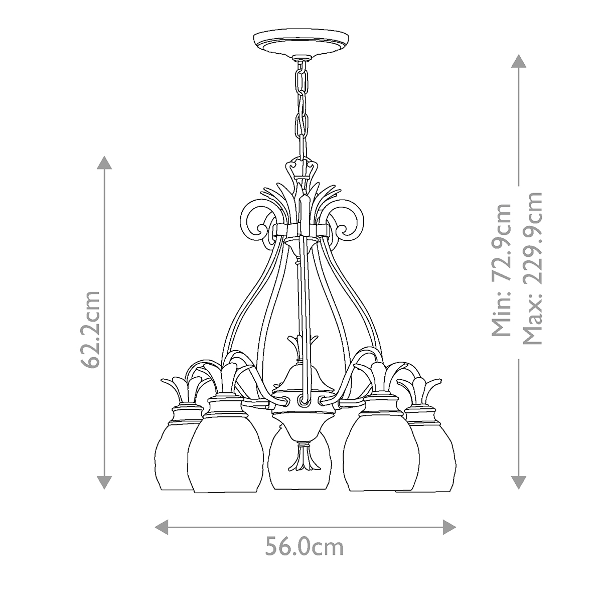 Люстра цвета латунь с 5-ю плафонами из рельефного стекла в форме ананаса Hinkley в Екатеринбурге