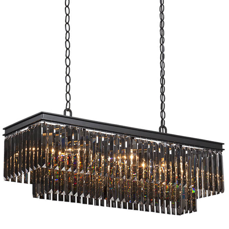 Люстра Odeon Gray glass Rectangular Chandelier Black iron  стекло Смок длина 100 Черный матовый в Екатеринбурге | Loft Concept 