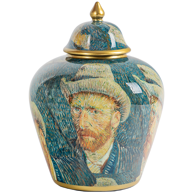 Ваза с крышкой Vincent Van Gogh Vase Изумрудный Золотой Бежевый Мульти в Екатеринбурге | Loft Concept 