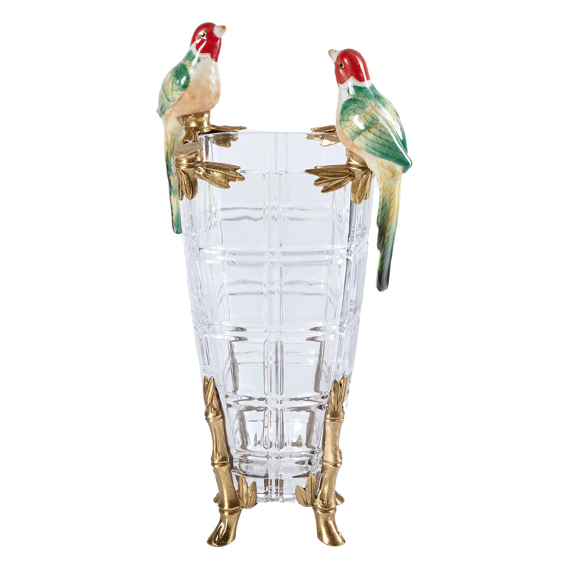 Ваза из прозрачного стекла с бронзовыми ножками и фигурками попугаев Eden Garden porcelain and bronze Прозрачное Стекло Бронза Мульти Ваза из прозрачного стекла с бронзовыми ножками и фигурками попугаев Eden Garden porcelain and bronze Прозрачное Стекло Бронза Мульти в Екатеринбурге | Loft Concept