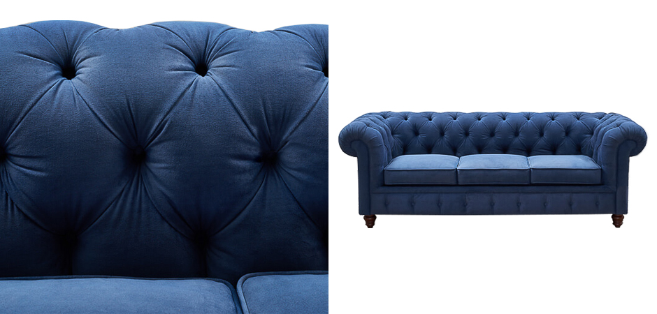 Диван Mini Kensington Sofa triple blue velor - фото №1