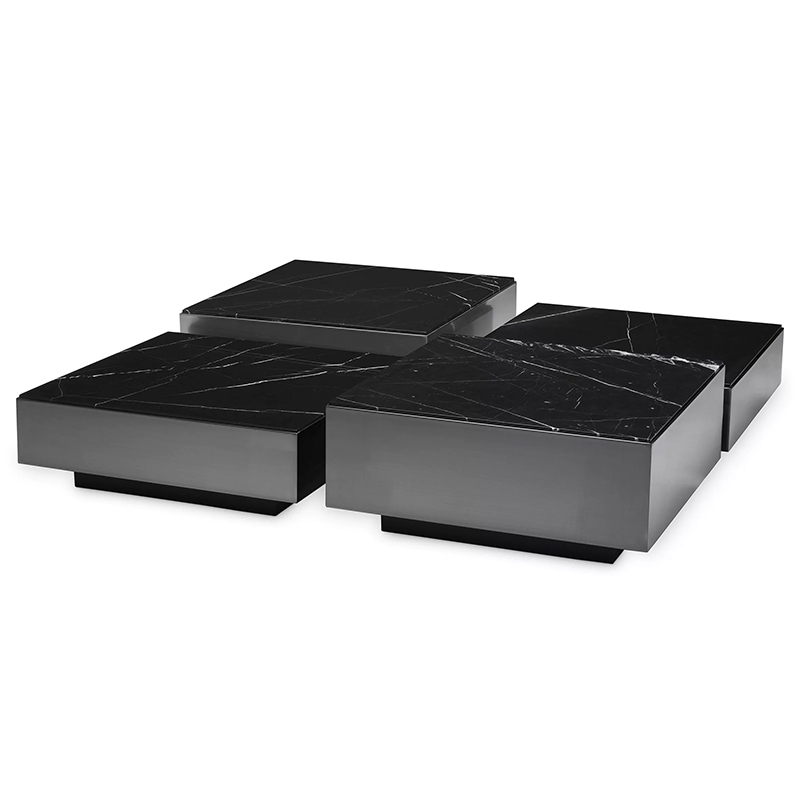 Комплект кофейных столиков Eichholtz Coffee Table Esposito set of 4 Черный Черный Мрамор Nero в Екатеринбурге | Loft Concept 