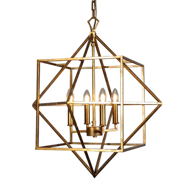 Подвесной светильник CUBIST Chandelier Gold 4 bulbs Золотой в Екатеринбурге | Loft Concept 