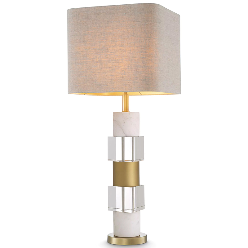 Настольная лампа Eichholtz Table Lamp Cullingham White Marble Прозрачное Стекло Белый Мрамор Bianco Бежево-серый Латунь в Екатеринбурге | Loft Concept 