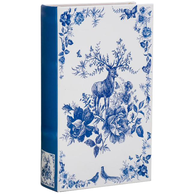 Шкатулка-книга с сейфом Deer and Blue Flowers Book Box Белый Синий в Екатеринбурге | Loft Concept 