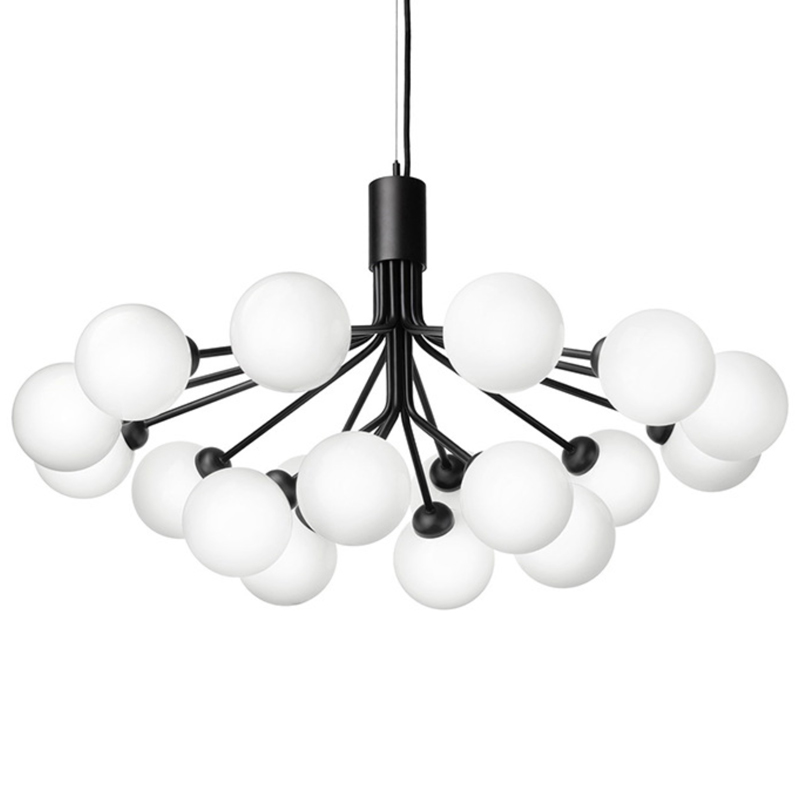 Люстра Berries Chandelier White Balloons Black 18 Черный матовый Белое матовое стекло в Екатеринбурге | Loft Concept 