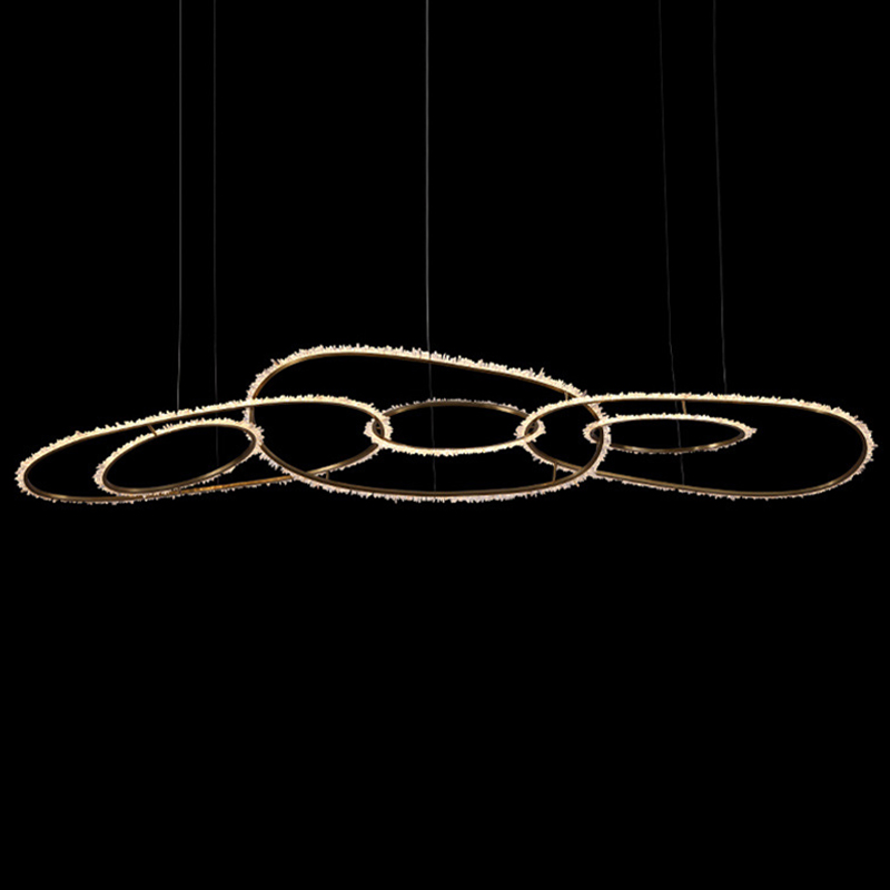 Люстра Six Rings Chain Quartz Crystal Chandelier Глянцевое золото Прозрачное Стекло в Екатеринбурге | Loft Concept 