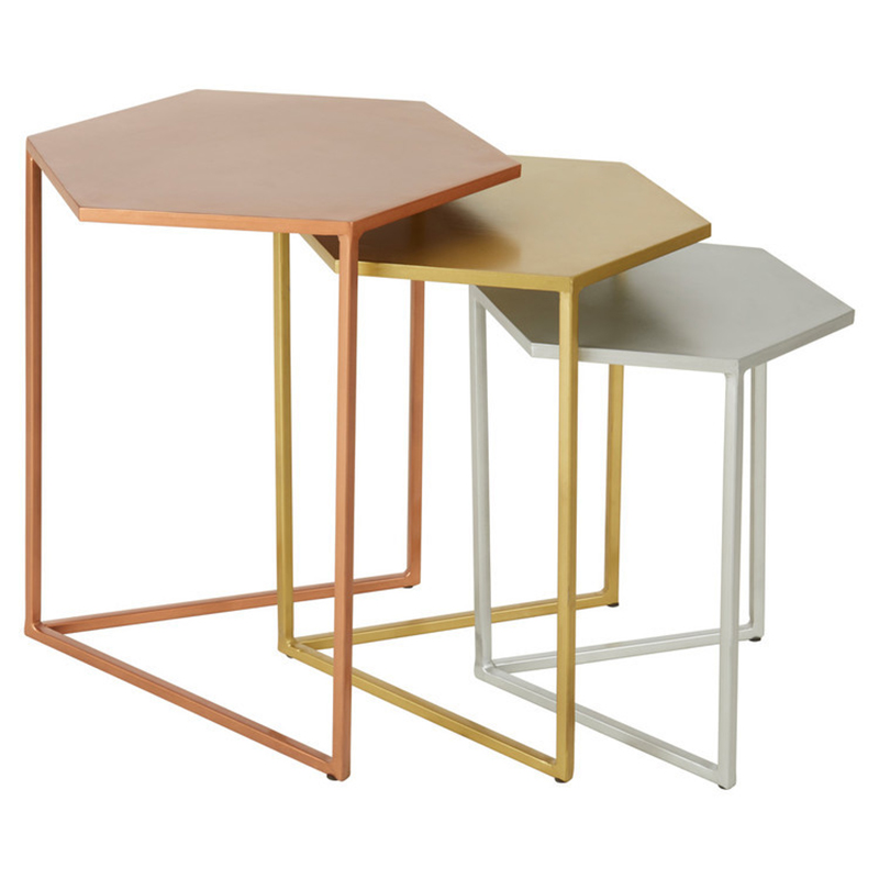 Комплект из 3-х приставных столиков Trio Hexagon Side Tables Медь Золотой Серебряный в Екатеринбурге | Loft Concept 