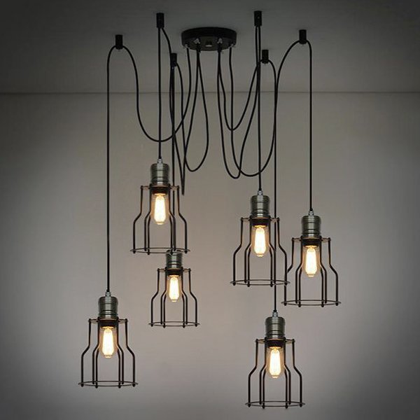 Люстра Loft Industrial 6 wire Cage Filament Pendant Бронза Черный матовый в Екатеринбурге | Loft Concept 