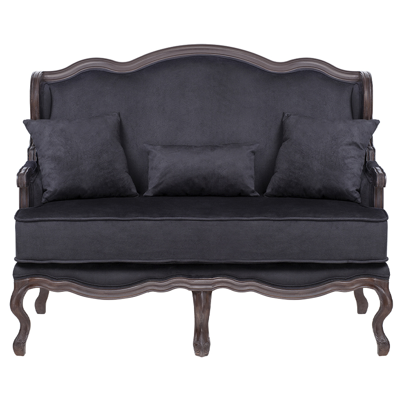 Диван двухместный George Grand Seating black velour Черный Коричневый в Екатеринбурге | Loft Concept 