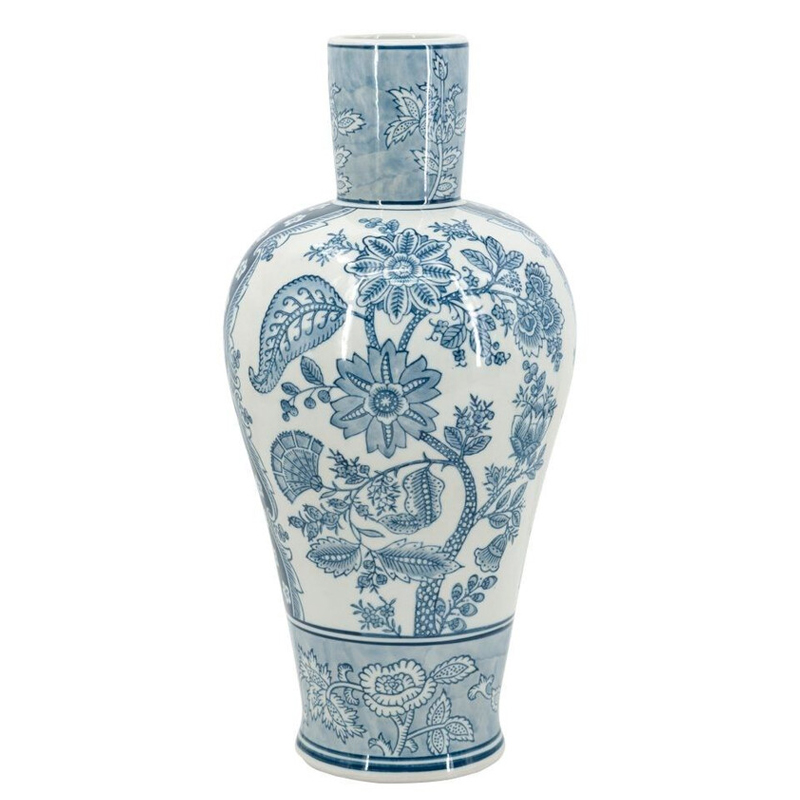 Ваза с голубым цветочным рисунком 43 см Blue & White Ornament Белый Голубой Ваза с голубым цветочным рисунком 43 см Blue & White Ornament Белый Голубой в Екатеринбурге | Loft Concept