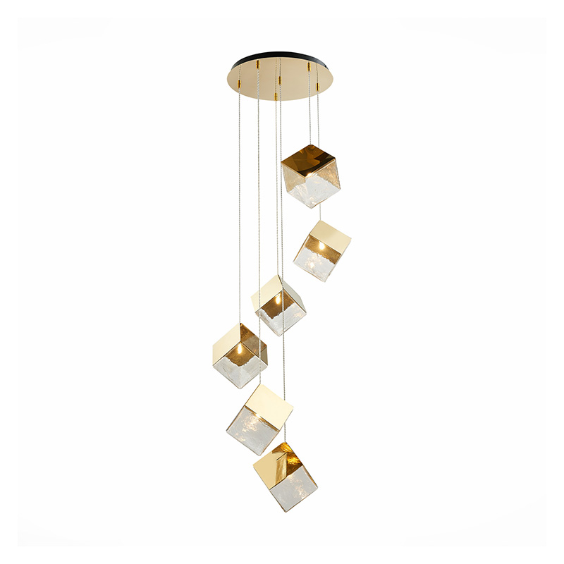 Потолочная люстра Pyrite Chandelier gold cube 6 Золотой Прозрачный в Екатеринбурге | Loft Concept 