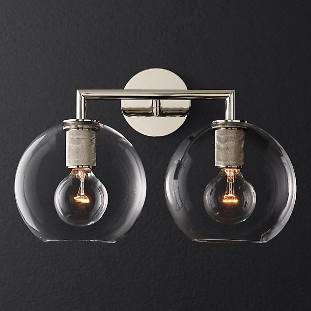 Бра RH Utilitaire Globe Shade Double Sconce Silver Прозрачное Стекло Никель в Екатеринбурге | Loft Concept 