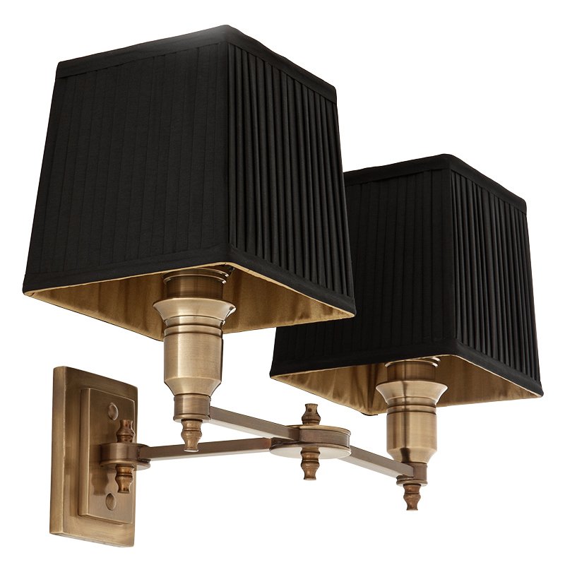 Бра Wall Lamp Lexington Double Brass+Black Латунь Античная полированная Черный в Екатеринбурге | Loft Concept 