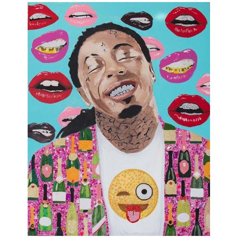 Картина “Lil Wayne with Champagne Jacket, Emoji Shirt, and Lips Background” Мульти в Екатеринбурге | Loft Concept 