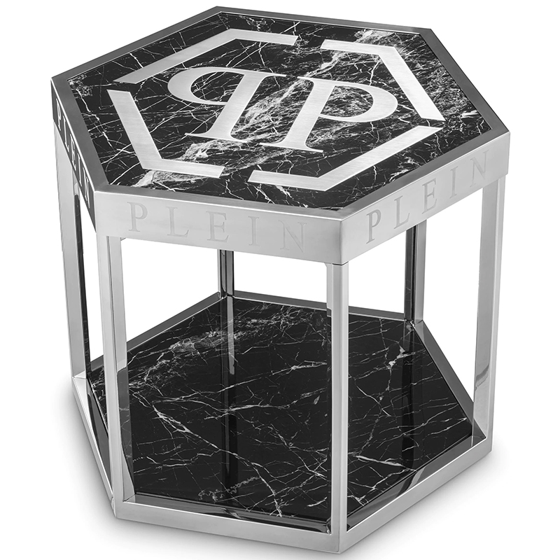 Приставной стол Philipp Plein Side Table Billionaire Chrome Хром Черный Мрамор Nero в Екатеринбурге | Loft Concept 