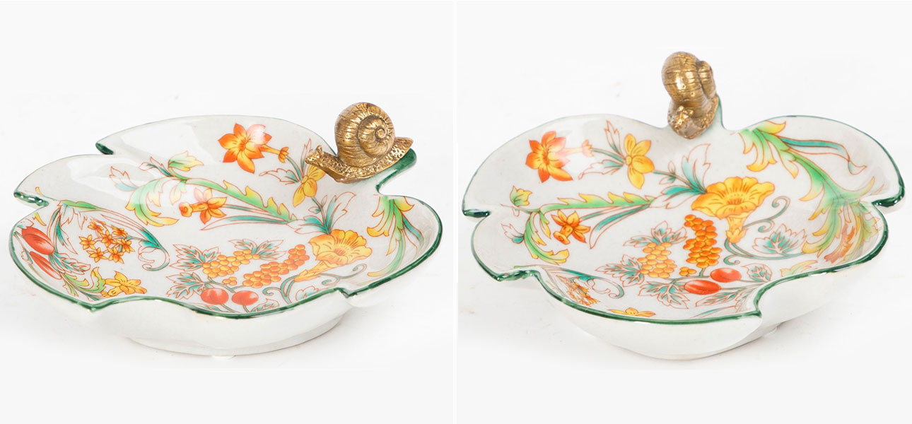 Пепельница фарфоровая с бронзовой улиткой Snail - фото