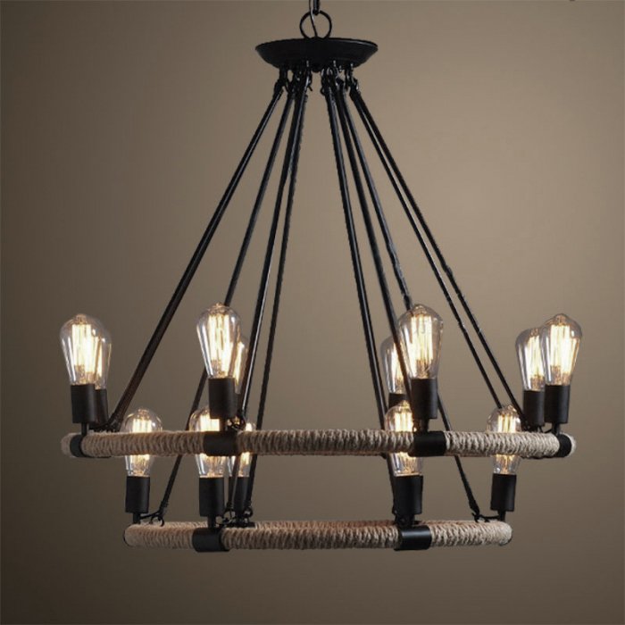 Люстра Round Tube Double Loft Rope Light Черный в Екатеринбурге | Loft Concept 