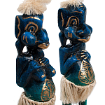 Комплект из 2-х деревянных статуэток Asmat Straw Headdress Statuettes Blue Tattoo варинант исполнения - 3 | Loft Concept в Екатеринбурге