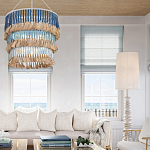 Люстра трехъярусная с декором из круглых деревянных бусин с кисточками Blue Wooden Beads Chandelier варинант исполнения - 3 | Loft Concept в Екатеринбурге