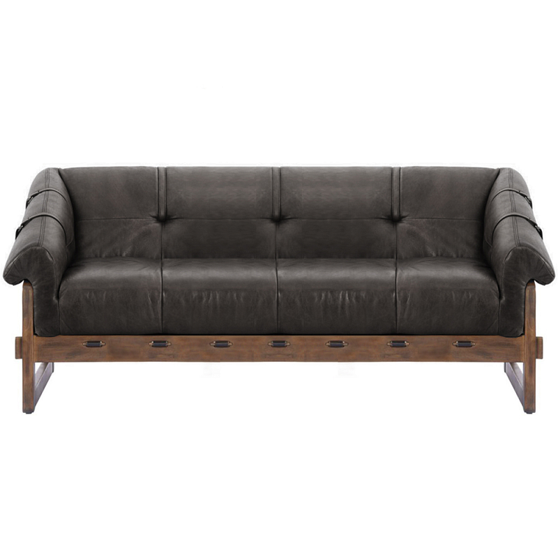 Трехместный диван Duncan винтажная черная кожа Черный Коричневый в Екатеринбурге | Loft Concept 