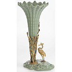 Ваза зеленая фарфоровая с волнистым краем с бронзовой фигуркой журавля Eden Garden  варинант исполнения - 4 | Loft Concept в Екатеринбурге