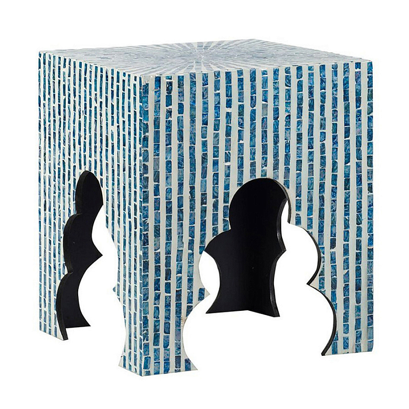 Приставной столик с инкрустацией раковинами устриц Bone Inlay Белый Синий в Екатеринбурге | Loft Concept 